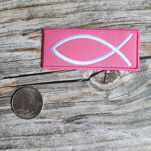 3/13$  Pink Jesus Christian Fish Church Religious Iron on Patch - Picture 2 of 2
